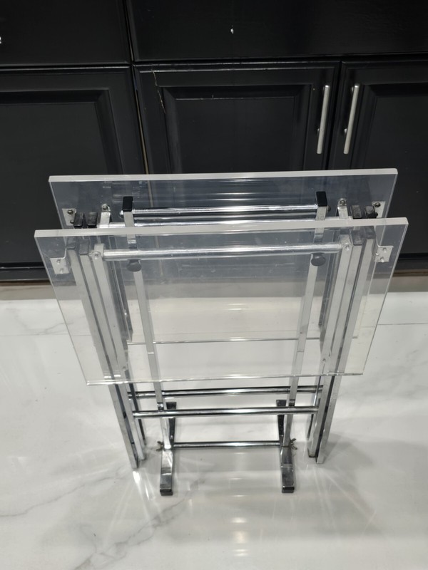 1970's Vintage Lucite 2 Folding TV Trays Tables & Stand MCM MID Century Modern gallery