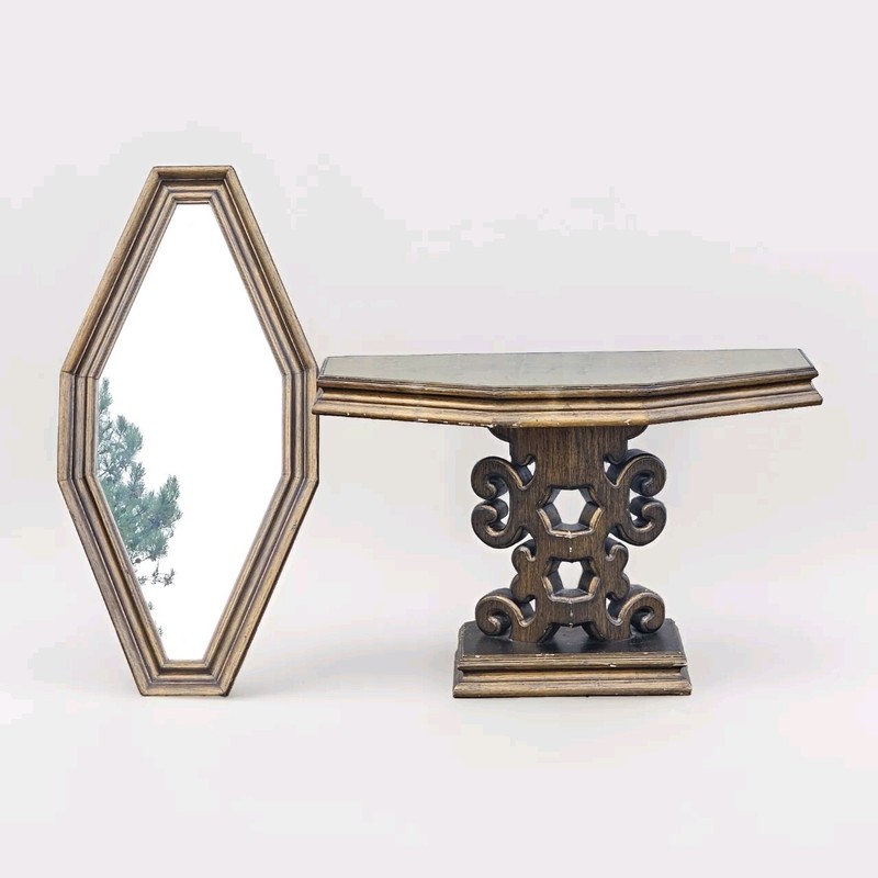 Italian Gilt Console Table With Églomisé Glass Top & matching wall mirror