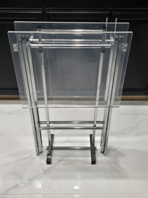 1970’s Vintage Lucite 2 Folding TV Trays Tables & Stand MCM MID Century Modern