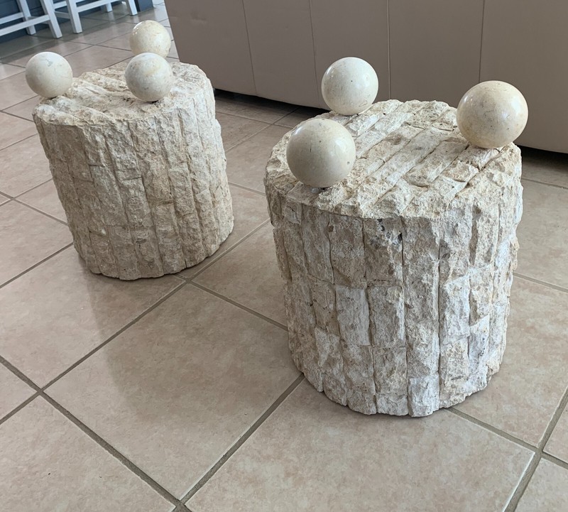 Vintage Postmodern Tessellated Geometric Side Tables Round ( a Pair) gallery