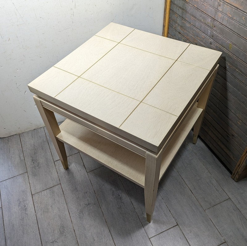 Vintage 1950s Lane Mid Century Modern Blonde Formica Brass 2-Tier End Table 1686 gallery