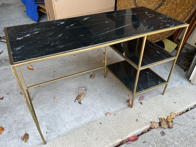 Special Custom Gold Modernist Gilt Metal French Marble Black writing desk gallery