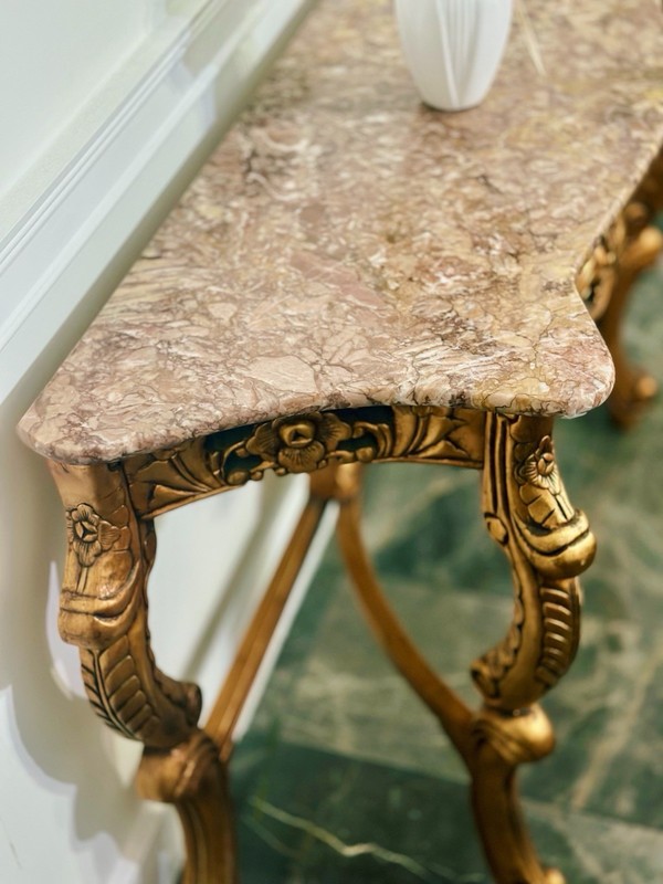 Antique 18th Century French-Style Console Table , Gilded Wood, Marble Top gallery