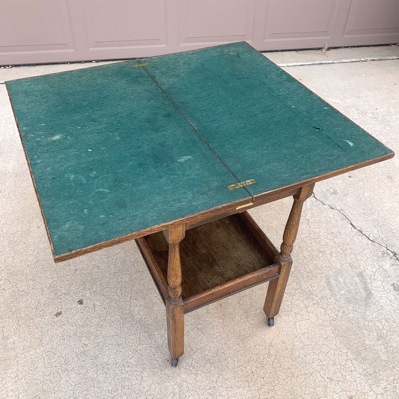 Antique Table Colley Card Game J H Stringer Furnishers Felt Top Hinged Arms Cups