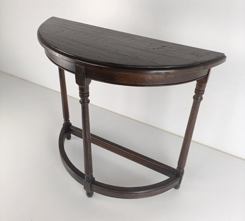 Carved Wooden Wall Hallway Console Side table Half Moon Oak Vintage Barn Farmhou gallery