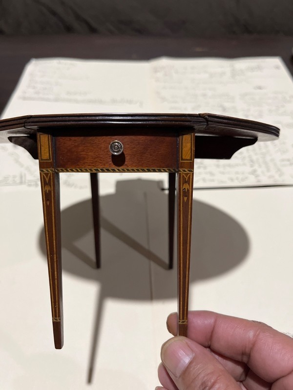 Vintage miniature drop leaf table and a vintage guilted hand painted mirror gallery