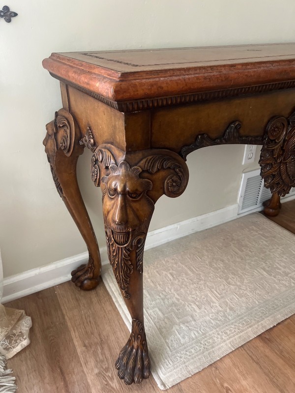 Maitland Smith Walnut Console Table with Lion gallery