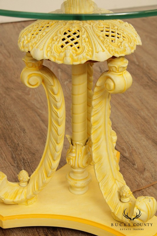 Hollywood Regency Vintage Yellow Slag Glass Floor Lamp Table gallery