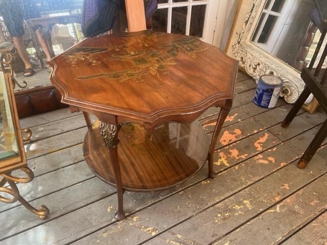Antique Asian Style Mahogany Coffee Table Lacquer Top gallery