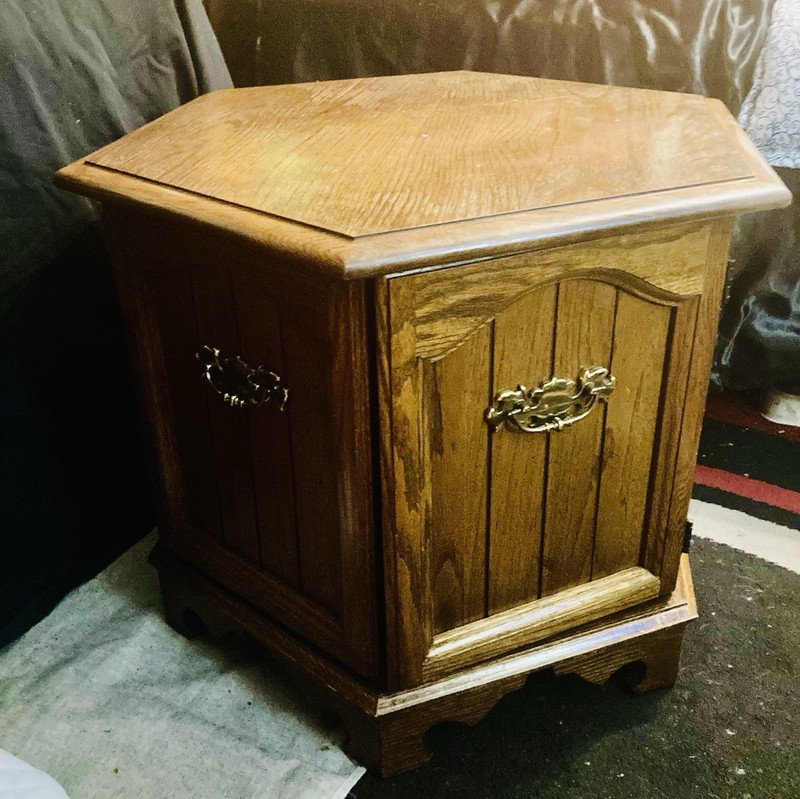 Vintage Oak Hexagon Cabinet End Table