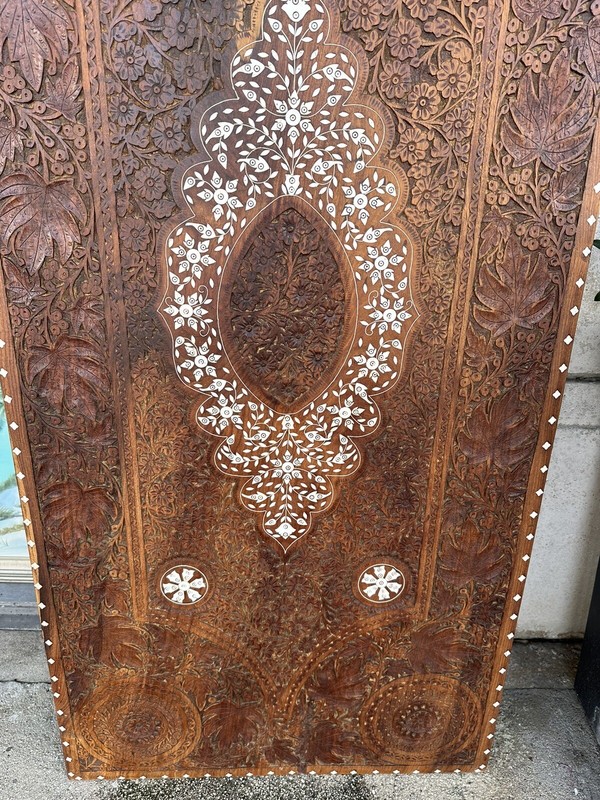 Antique Moroccan Carved Inlay Wooden Door, Table, Wall hanging 60”x27” gallery