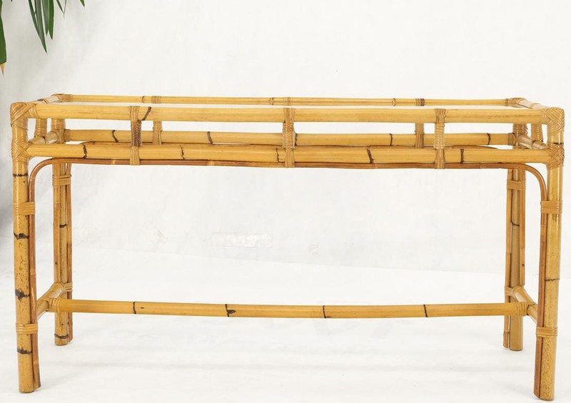 Mid-Century Modern Bamboo Glass Top Console Sofa Table gallery