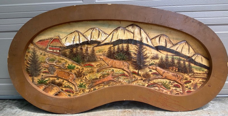 Mid Century Germany Black Forest Hand Carved Kidney Shaped Coffee Table Top Only gallery