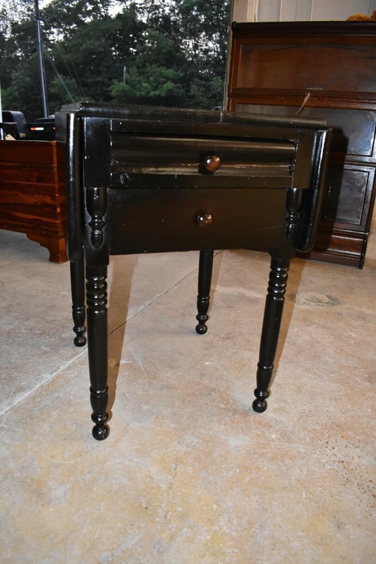 Antique Empire Style Drop Sides Table with Turned Legs Dark Ebonized Finish gallery