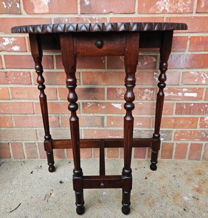 Vintage Half Moon End Table Plant Fern Stand Carved Solid Mahogany Ornate gallery