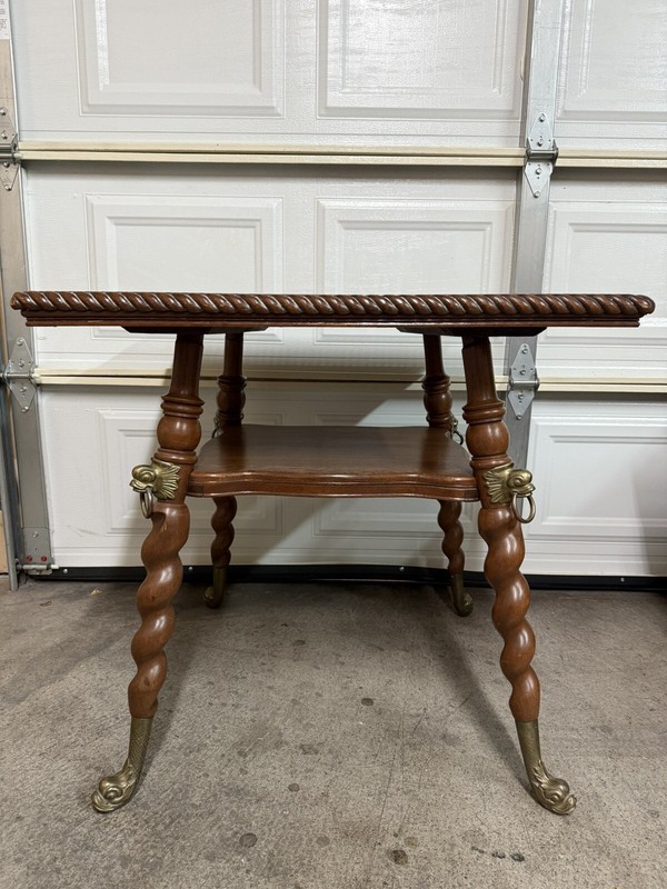 Antique Victorian Barley Twist Rope Parlor Table With Brass Head Feet gallery