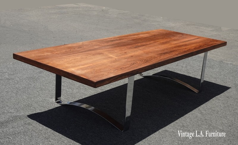 Vintage Mid Century Modern Teak Cocktail Coffee Table with a Chrome Base