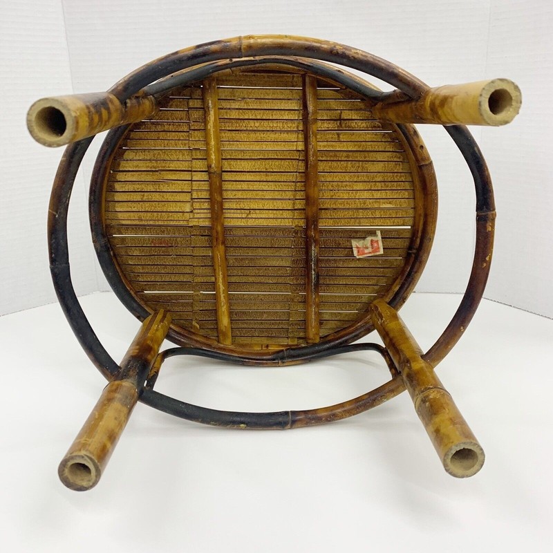 Vintage Tortoise Bamboo Stand Stool Plant Pot Oval 10” x 12” x 11” Mid Century gallery