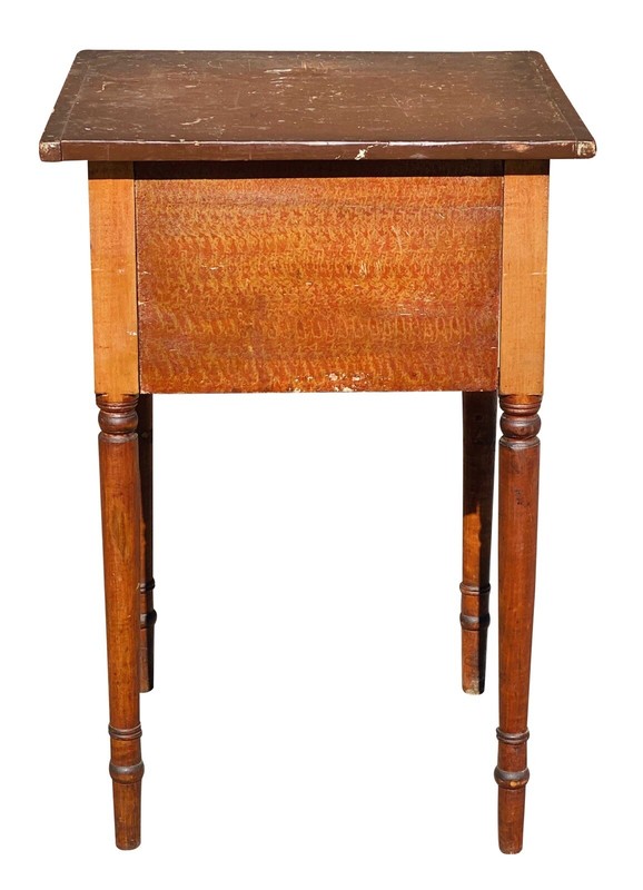 IMPORTANT ANTIQUE FEDERAL PERIOD VERMONT GRAIN PAINTED WORK TABLE / NIGHTSTAND gallery