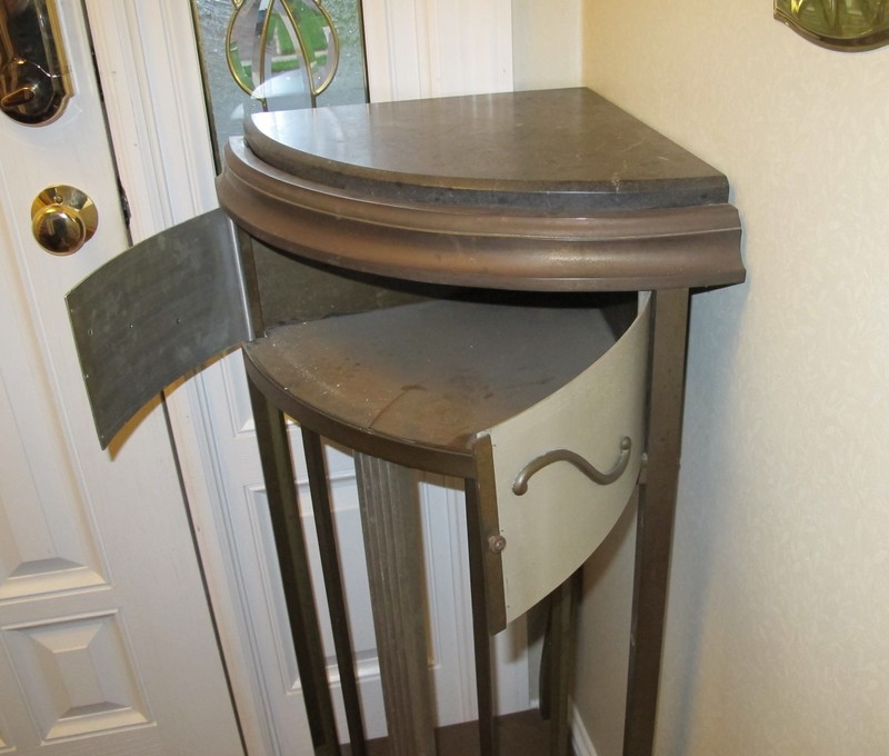 antique brass or bronze corner table pedestal - slate (or stone ?) top gallery