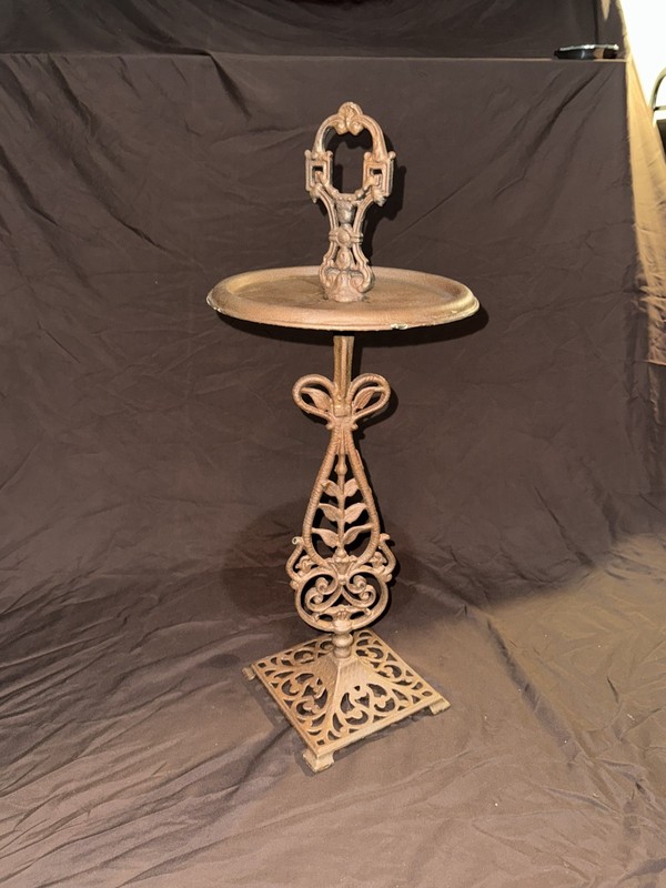 Antique Victorian Cast Iron Ornate Pedestal Stand Tray Top Scrollwork 24″