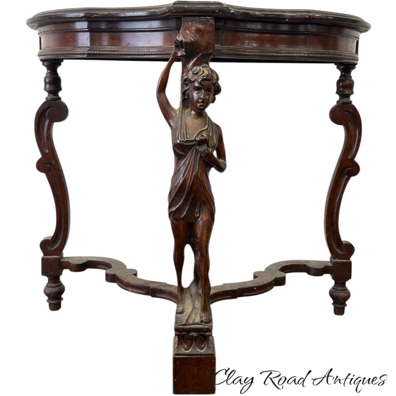 Antique victorian French figural lady small console occasional table mahogany