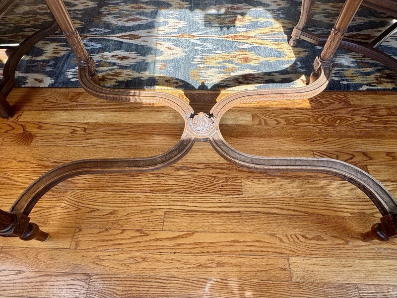 Vintage solid wood hand carved table with marble top gallery