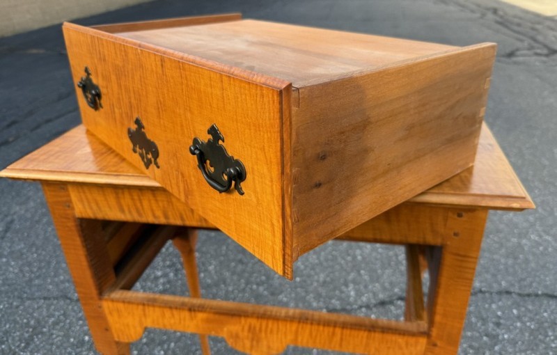 J. L. Treharn tiger maple silver table, or server country Queen Anne style gallery
