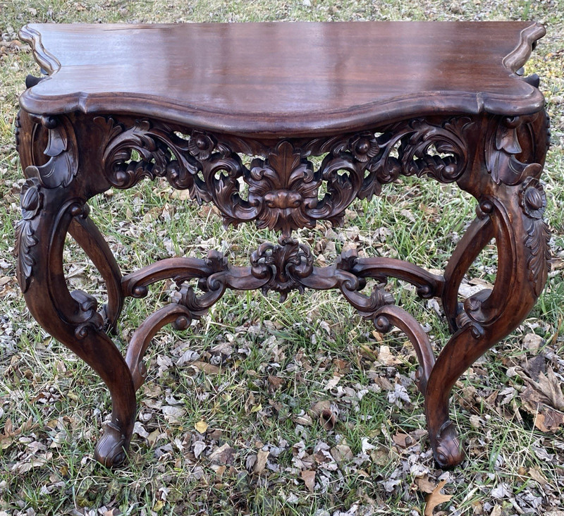 Vintage Carved Wood Rococo Console Table Brown Ornate Acanthus 40x18x30 In gallery