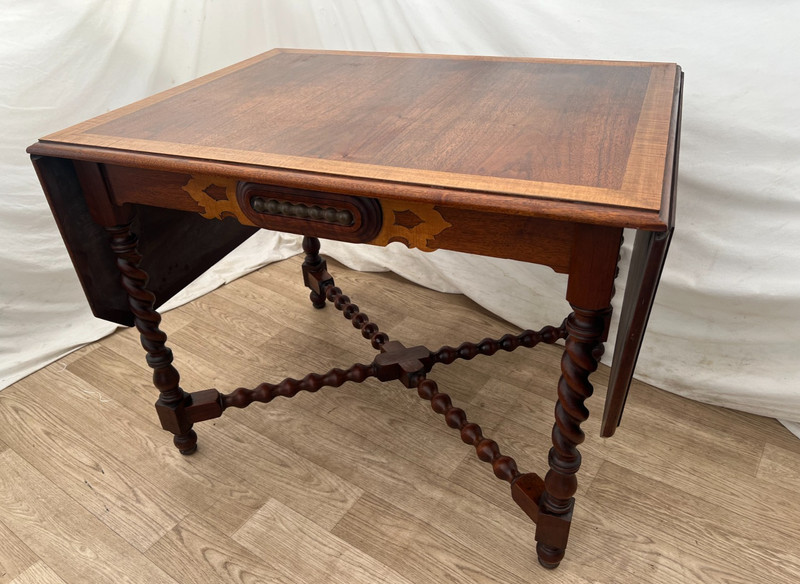 Antique Expanding Dining Table Barley Twist Legs Drop Down side leaves gallery