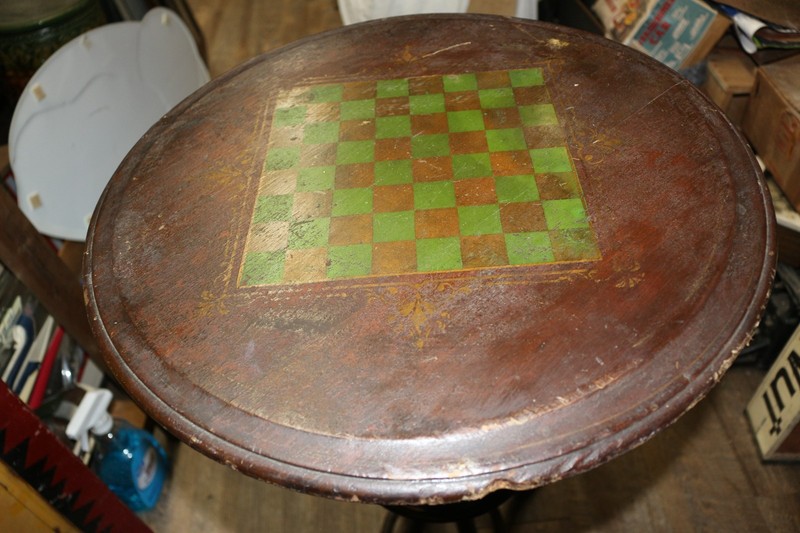 Unusual Antique 1800's Chess Checkers Game Top 30" Parlor Table Bent Wood Legs gallery