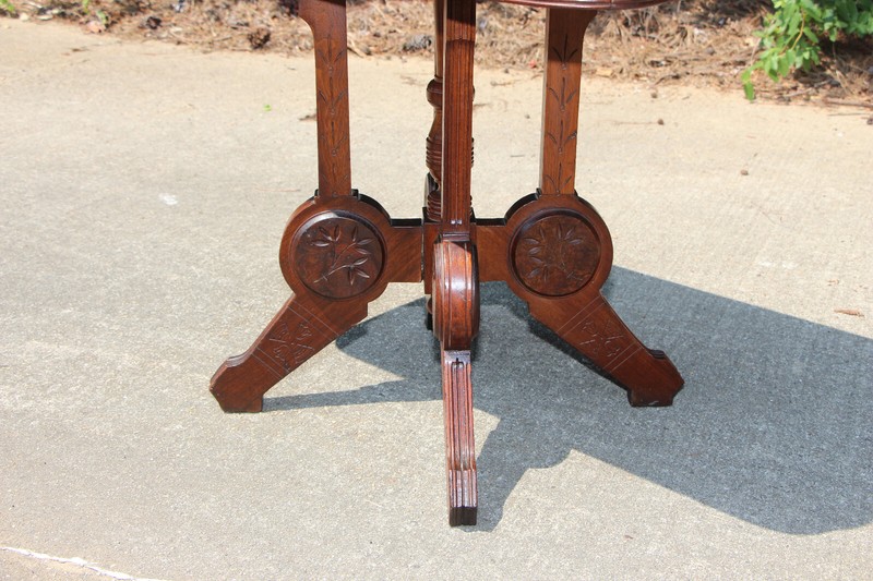 Large Walnut Victorian Eastlake Aesthetic Brown Marble Top Table ~ Ca.1880 gallery