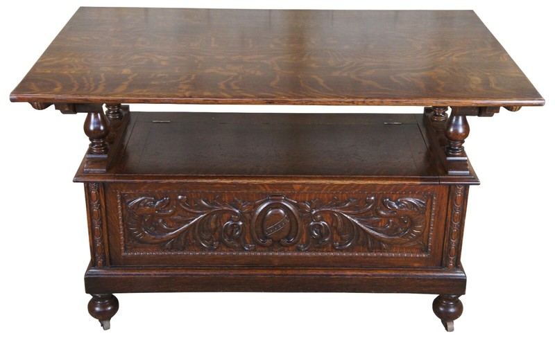 Antique Victorian Oak Library Tavern Monks Bench Tilt Top Hutch Table Settle Pew gallery