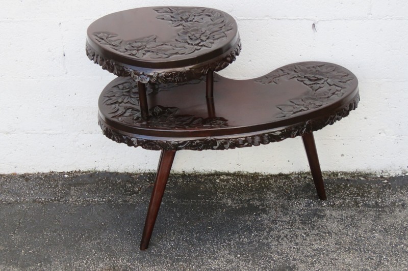 Heavy Carved Solid Mahogany Kidney Shape Two Tiers Coffee Table 5150 gallery
