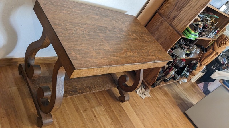 Antique Tiger Oak Desk/Table Library One drawer Bottom Shelf 42x26x31 gallery