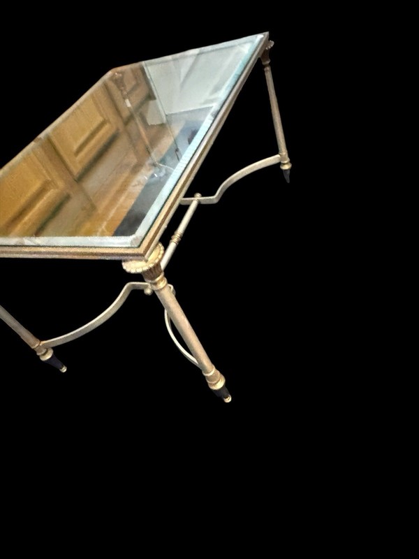 Hollywood Regency Manor Of Maison Jansen Beveled Glass Table Steel & Brass Italy