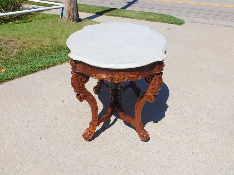Stunning Walnut Victorian Marble Top Table gallery
