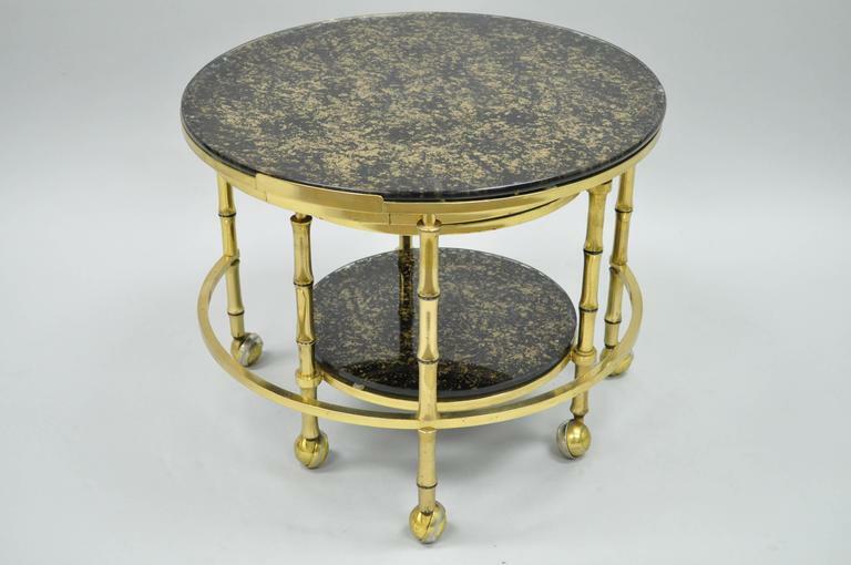 Hollywood Regency Brass & Glass Faux Bamboo Round Nesting Side Coffee Table gallery