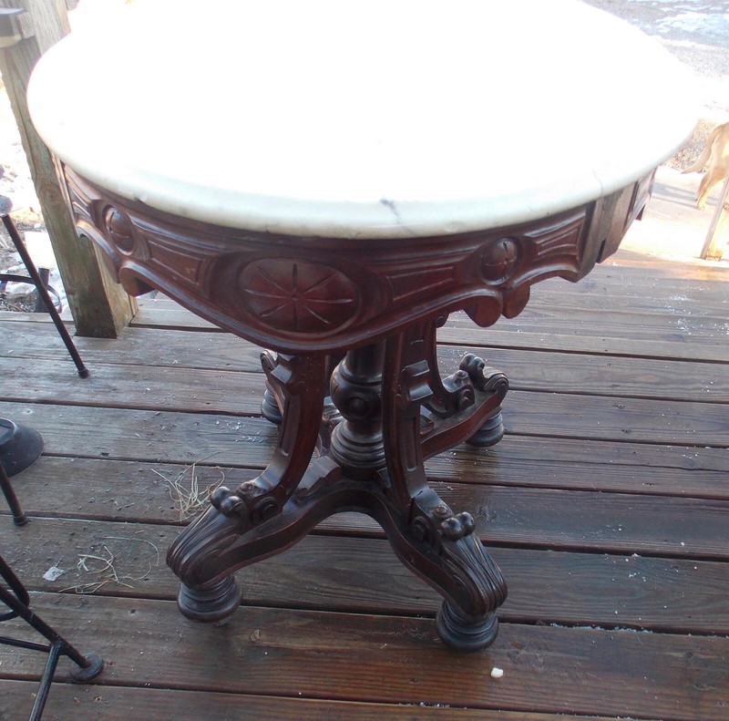 Rosewood Carved Marble Top Oval Center Table / Parlor Table (PRT62) gallery