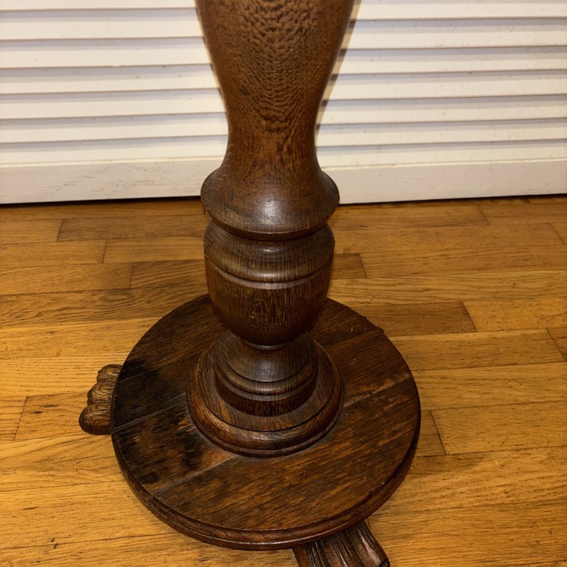 Antique Oak Pedestal Plant Stand 36 Inches Tall With Claw Feet gallery