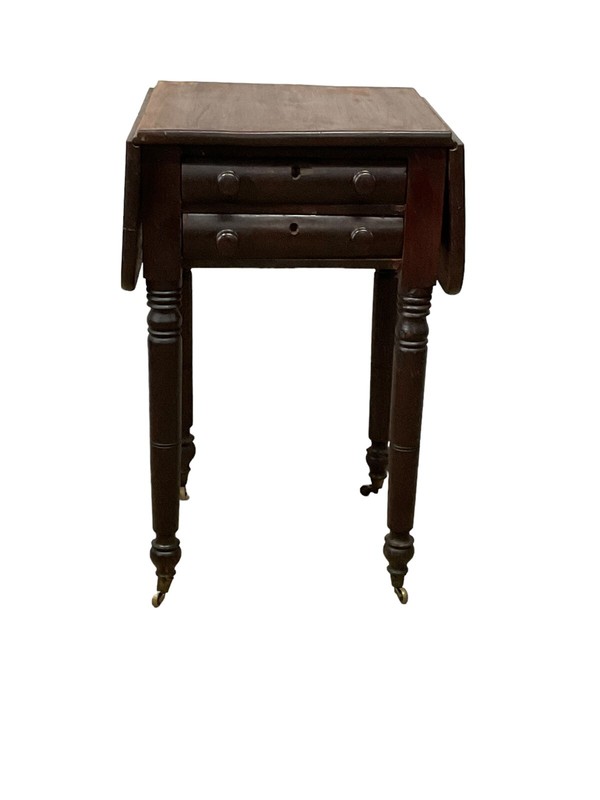 Antique sheraton work card table sewing stand drop leaf 1820 2 Drawers gallery