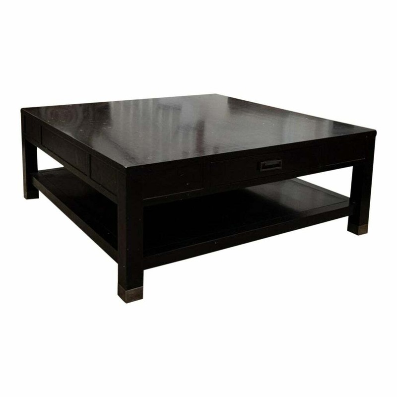 Kravet Large Black Square Bi-Level Coffee Table With Two Storage Drawers