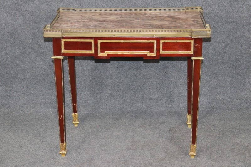 French 1920s era Breccia Marble Top Louis XVI Style Mahogany Console Table gallery