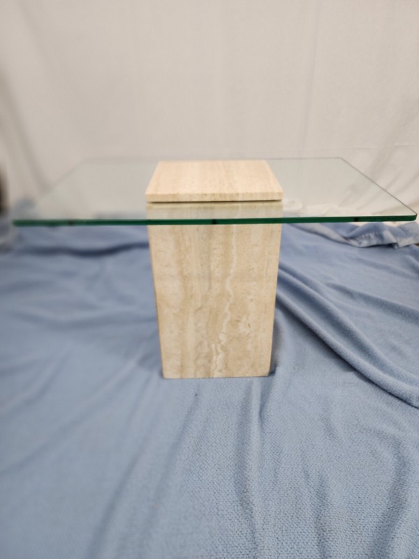 Vintage Marble Occasional Table with Floating Marble Center Glass Travertine gallery