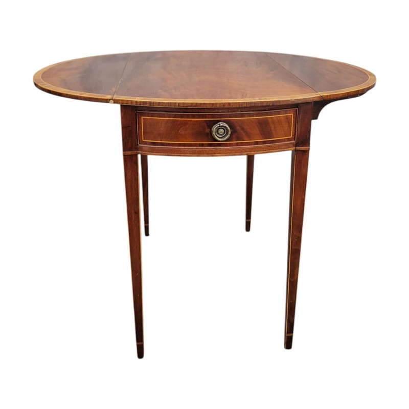 1940s Mahogany Pembroke Table Banded Inlay American Drop Leaf Side Table