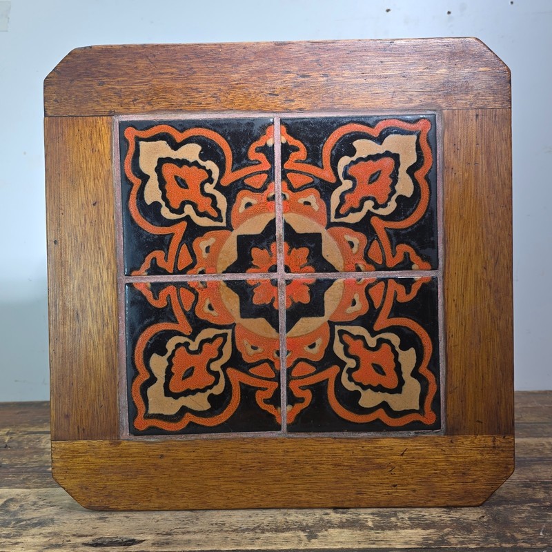 Moorish Flame Taylor Tilery 1930s Tile Top Wood Table California Pottery Vintage gallery