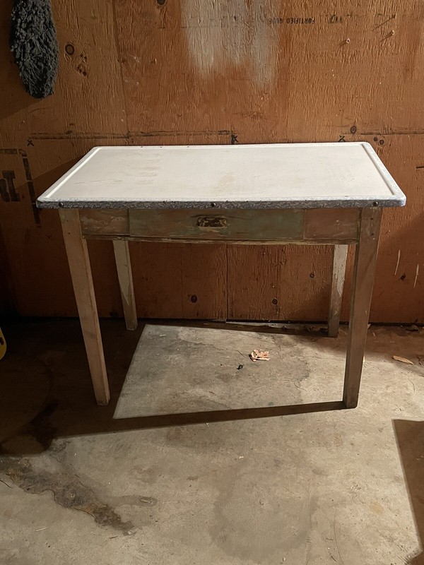 Vintage White Enamel Top Metal Kitchen Baker’s Table. Shabby Chic. gallery