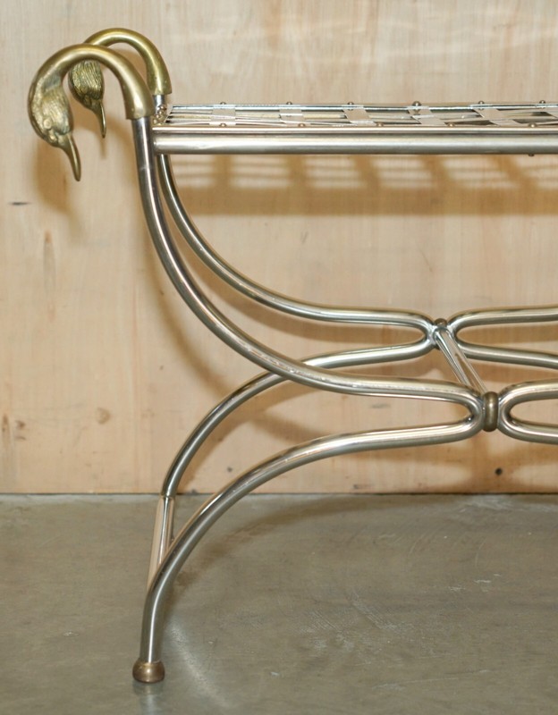 CIRCA 1940'S MAISON JANSEN DUCK / SWAN HEAD SIDE TABLE POLISHED CHROME & BRASS gallery