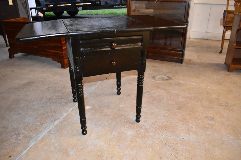 Antique Empire Style Drop Sides Table with Turned Legs Dark Ebonized Finish gallery