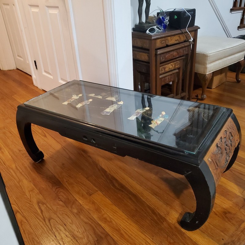 Vintage Asian Chinoiserie Hand Carved Cocktail Coffee Table gallery